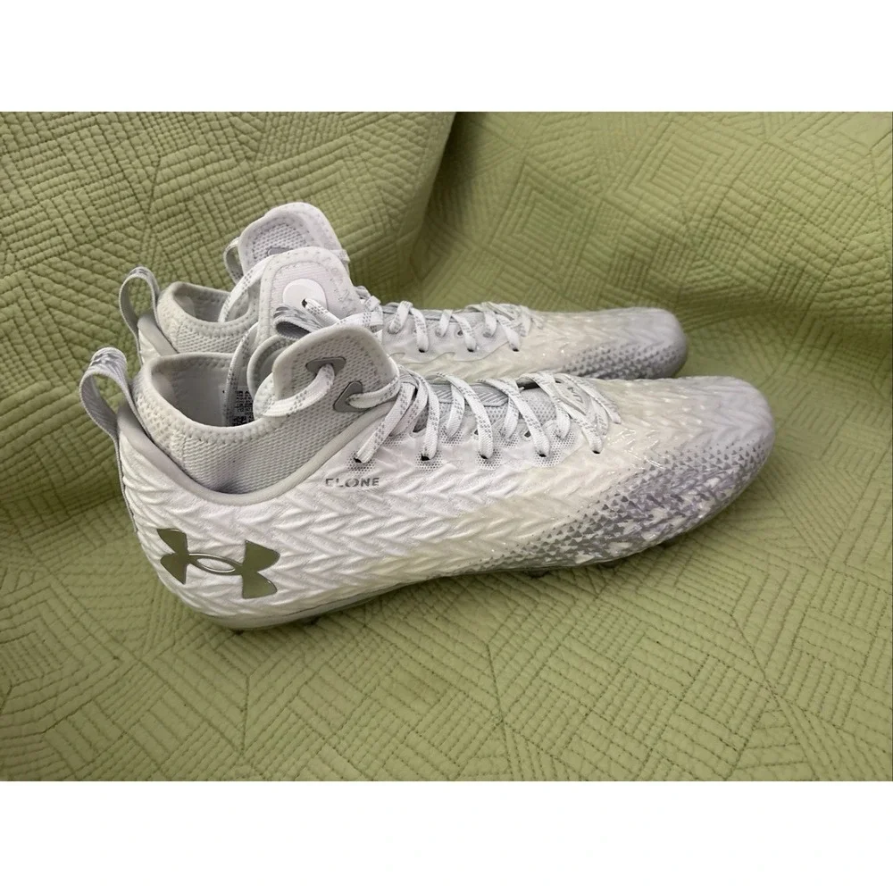 Under Armour UA Clone Football Cleats White Silver Men's Size 13 3024097-046